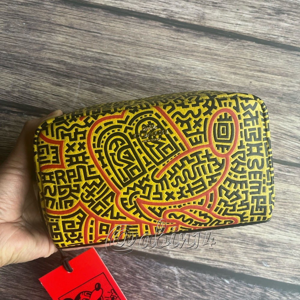 NWT Coach Disney Mickey Mouse X Keith Haring Cosmetic Pouch Makeup Bag Case